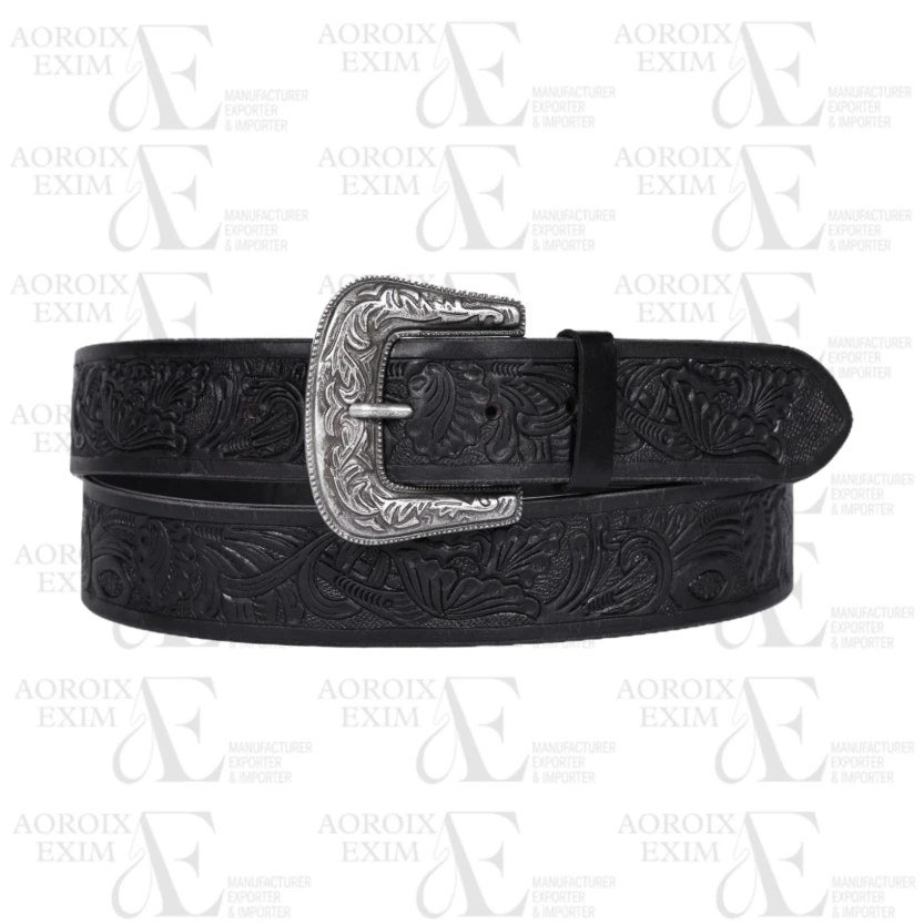 Sophisticated Craftsmanship Hand-Carved Black Leather Belts (AE06)