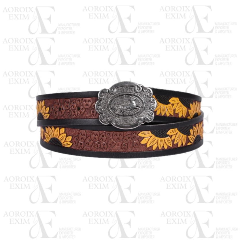 Vibrant Elegance Hand Carved Yellow Leather Belts (AE22)