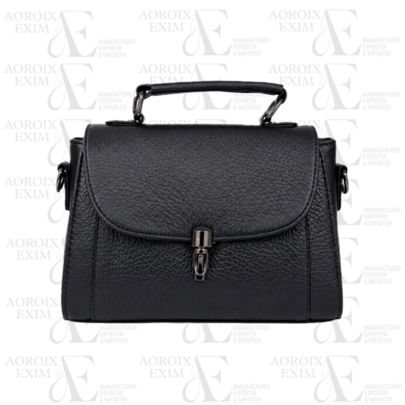 Black Leather Ladies Hand Bag (AE47)