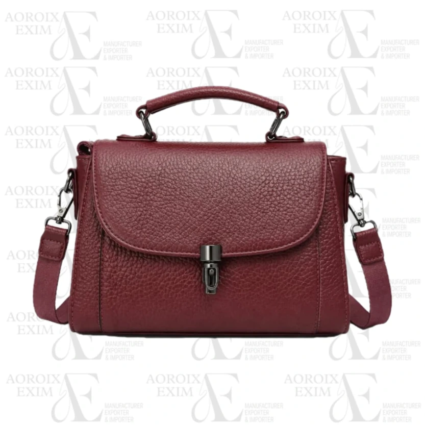 Maroon Leather Ladies Hand Bag (AE48)